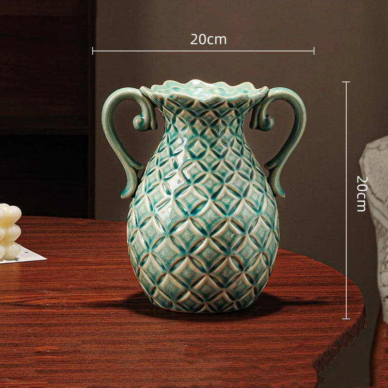teal lattice handle ceramic vase, reference photo