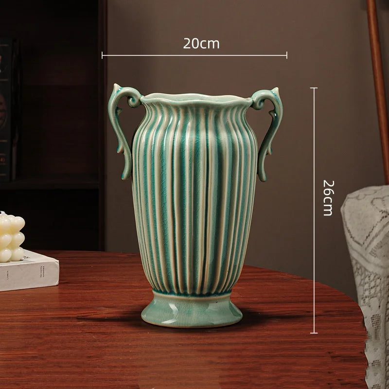 ribbed urn ceramic vase, teal, reference photo