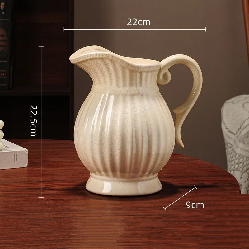 pitcher style ceramic vase, cream, reference photo