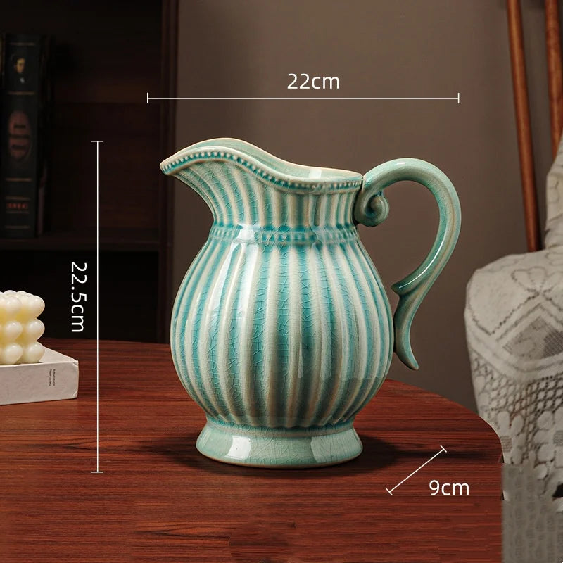 pitcher style ceramic vase, teal, reference photo