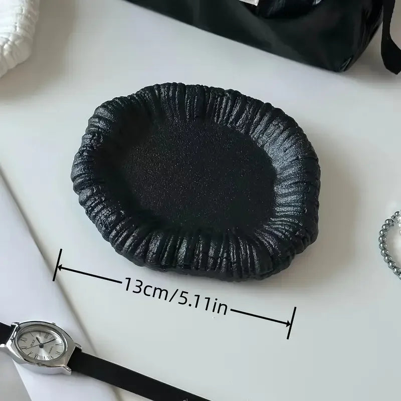 ruched ceramic trinket dish, black, reference photo