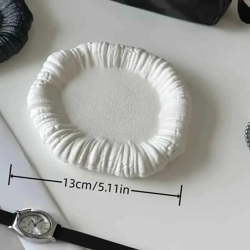 ruched ceramic trinket dish, white, reference photo