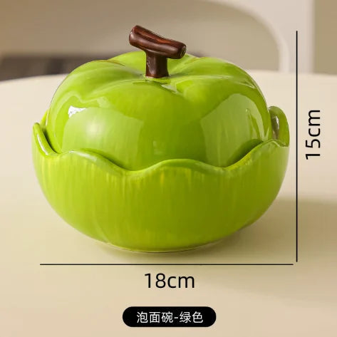 ceramic apple lidded decorative bowl, green, reference photo