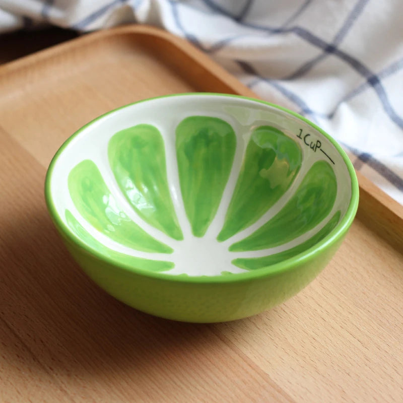 ceramic citrus slice decorative bowl, green, reference photo