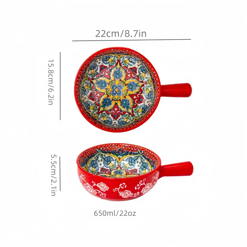 painted boho ceramic decorative bowl, red, reference photo