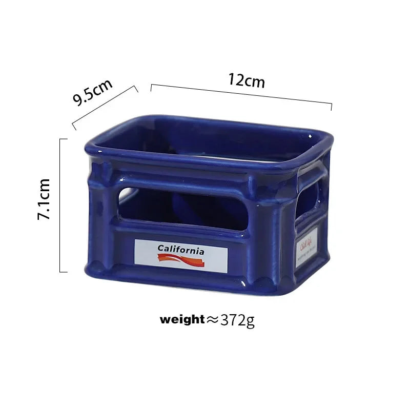 ceramic crate trinket dish, blue, reference photo