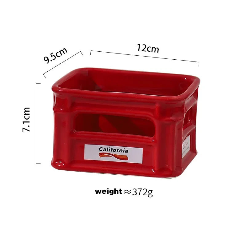 ceramic crate trinket dish, red, reference photo