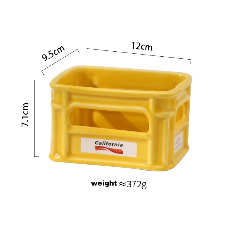 ceramic crate trinket dish, yellow, reference photo