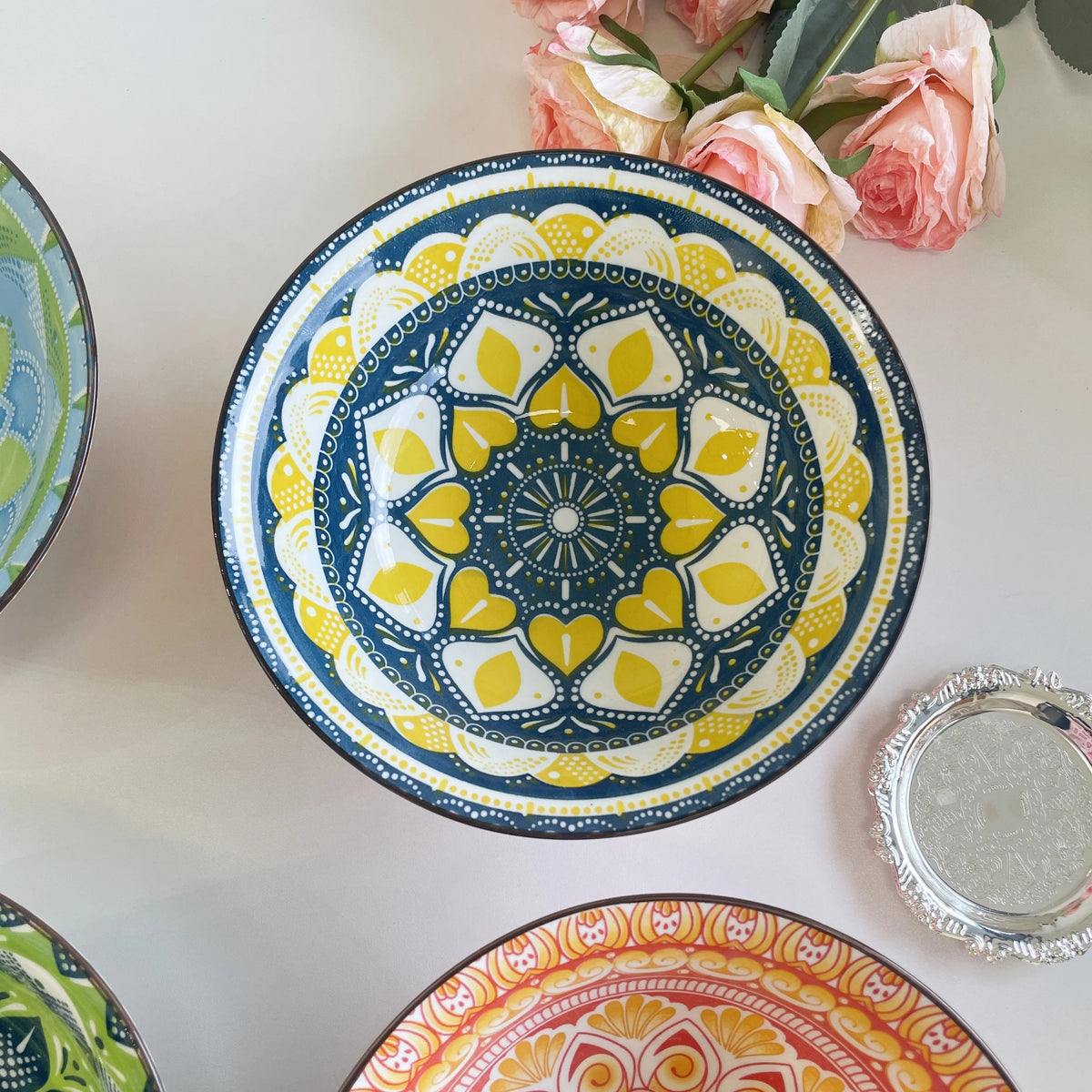 mandala ceramic decorative bowl, navy, reference photo