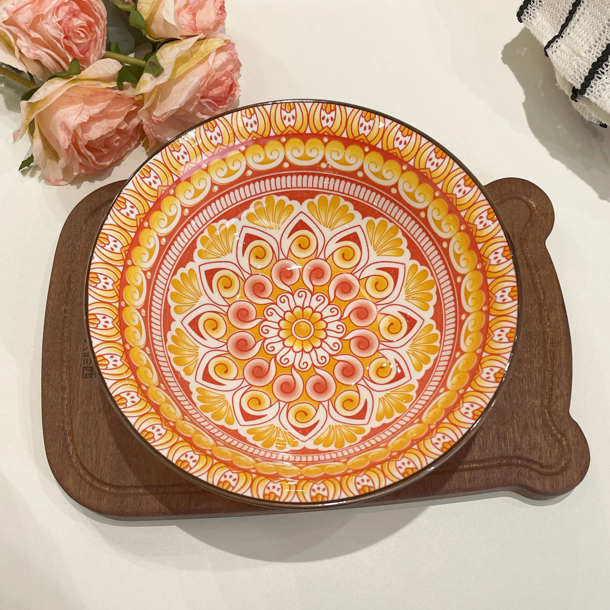 mandala ceramic decorative bowl, orange, reference photo