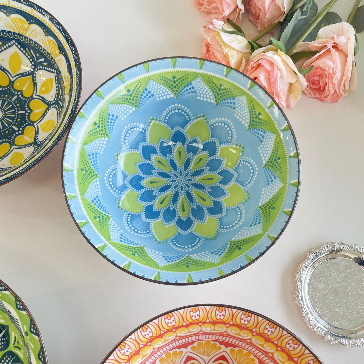 mandala ceramic decorative bowl, blue, reference photo