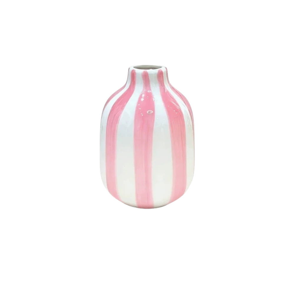 painted stripe ceramic bottle vase, pink, reference photo