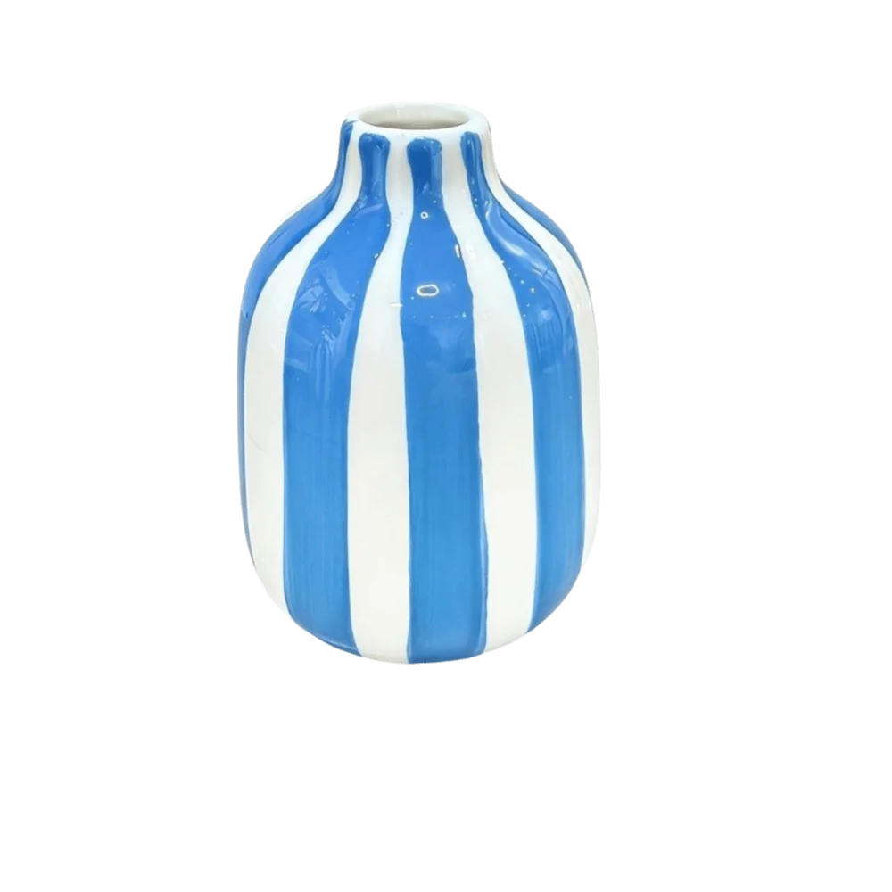 painted stripe ceramic bottle vase, blue, reference photo