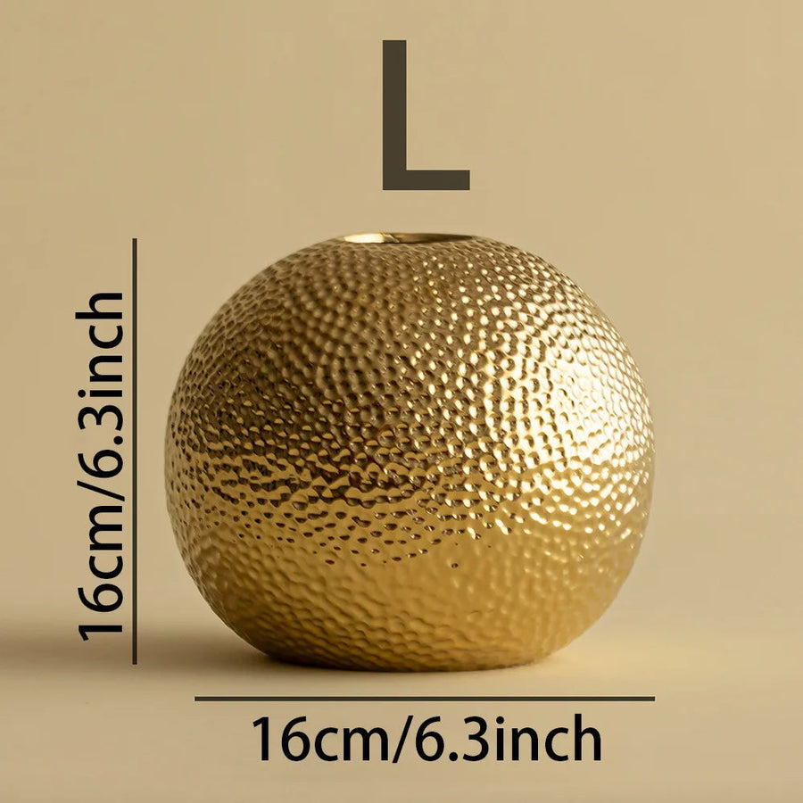 hammered sphere ceramic vase, gold large, reference photo
