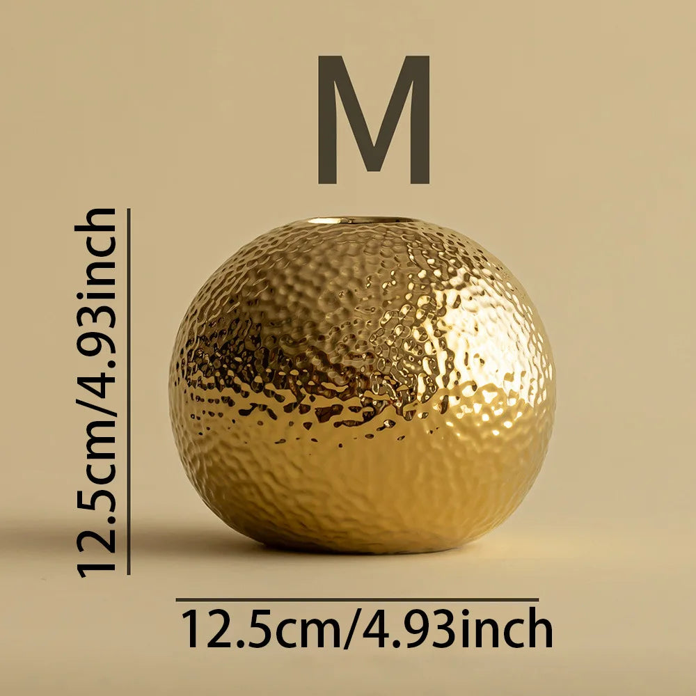 hammered sphere ceramic vase, gold medium, reference photo