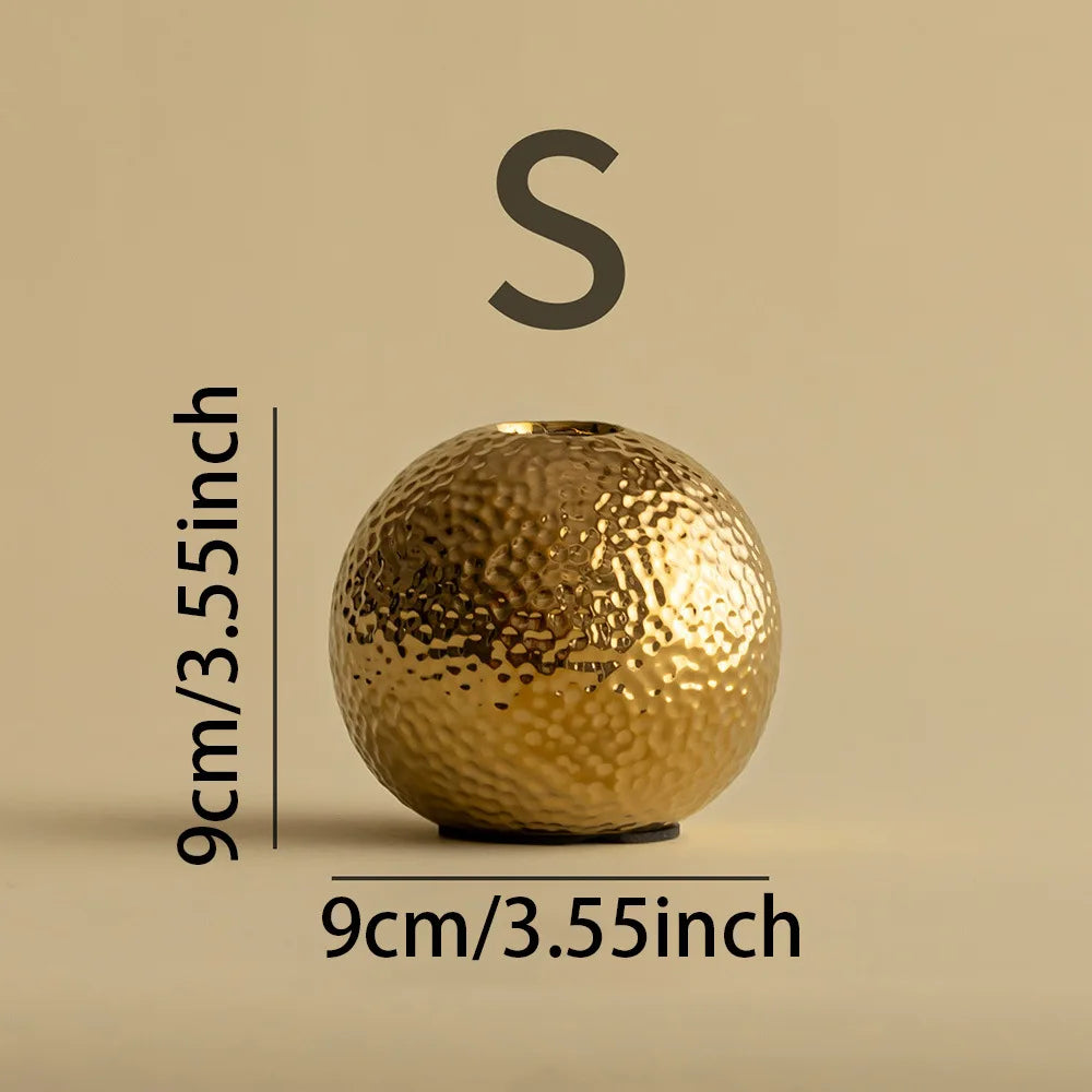 hammered sphere ceramic vase, gold small, reference photo