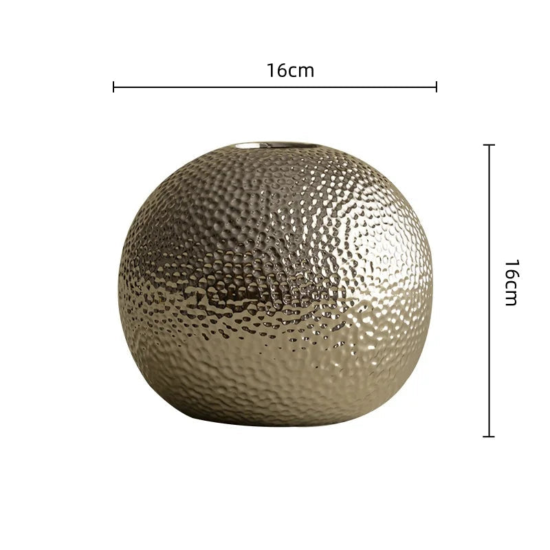 hammered sphere ceramic vase, silver large, reference photo