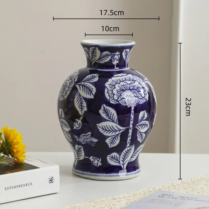 peony porcelain jar vase, navy, reference photo