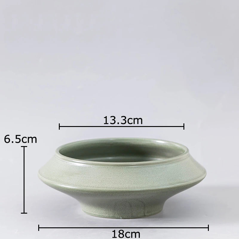 low ikebana ceramic vase, sage small, reference photo
