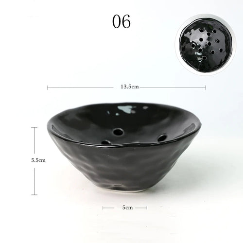 pierced ceramic flower frog vase, black, reference photo