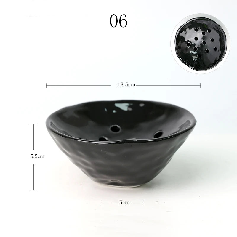 pierced ceramic flower frog vase, black, reference photo