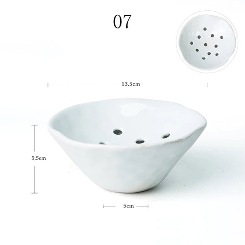 pierced ceramic flower frog vase, white, reference photo