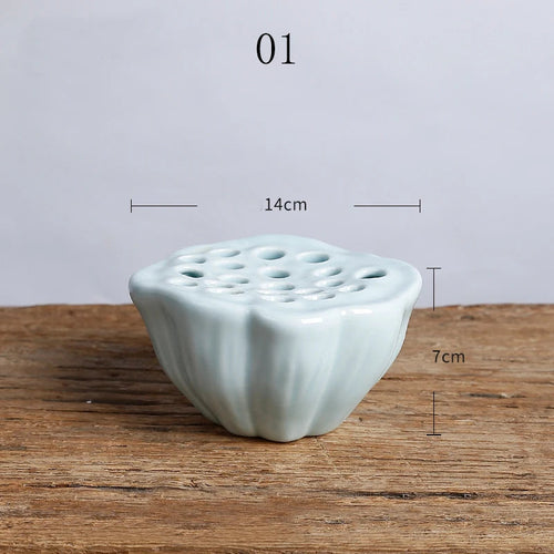 lotus pod ceramic flower frog vase, celadon, reference photo