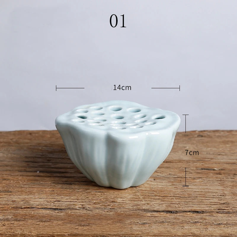 lotus pod ceramic flower frog vase, celadon, reference photo