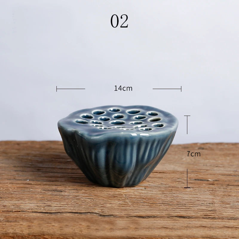 lotus pod ceramic flower frog vase, slate, reference photo