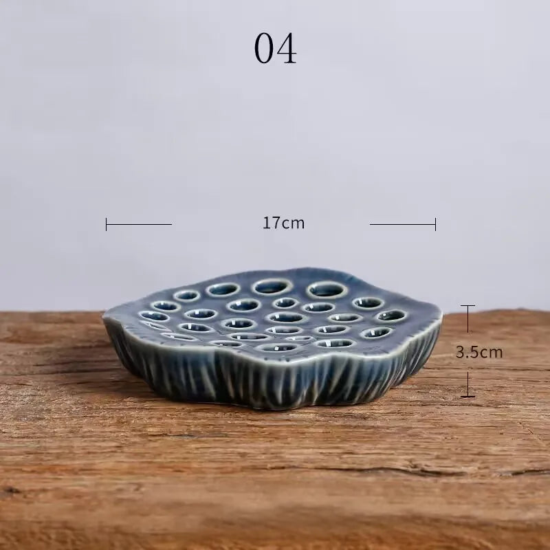 lotus leaf ceramic flower frog vase, slate, reference photo