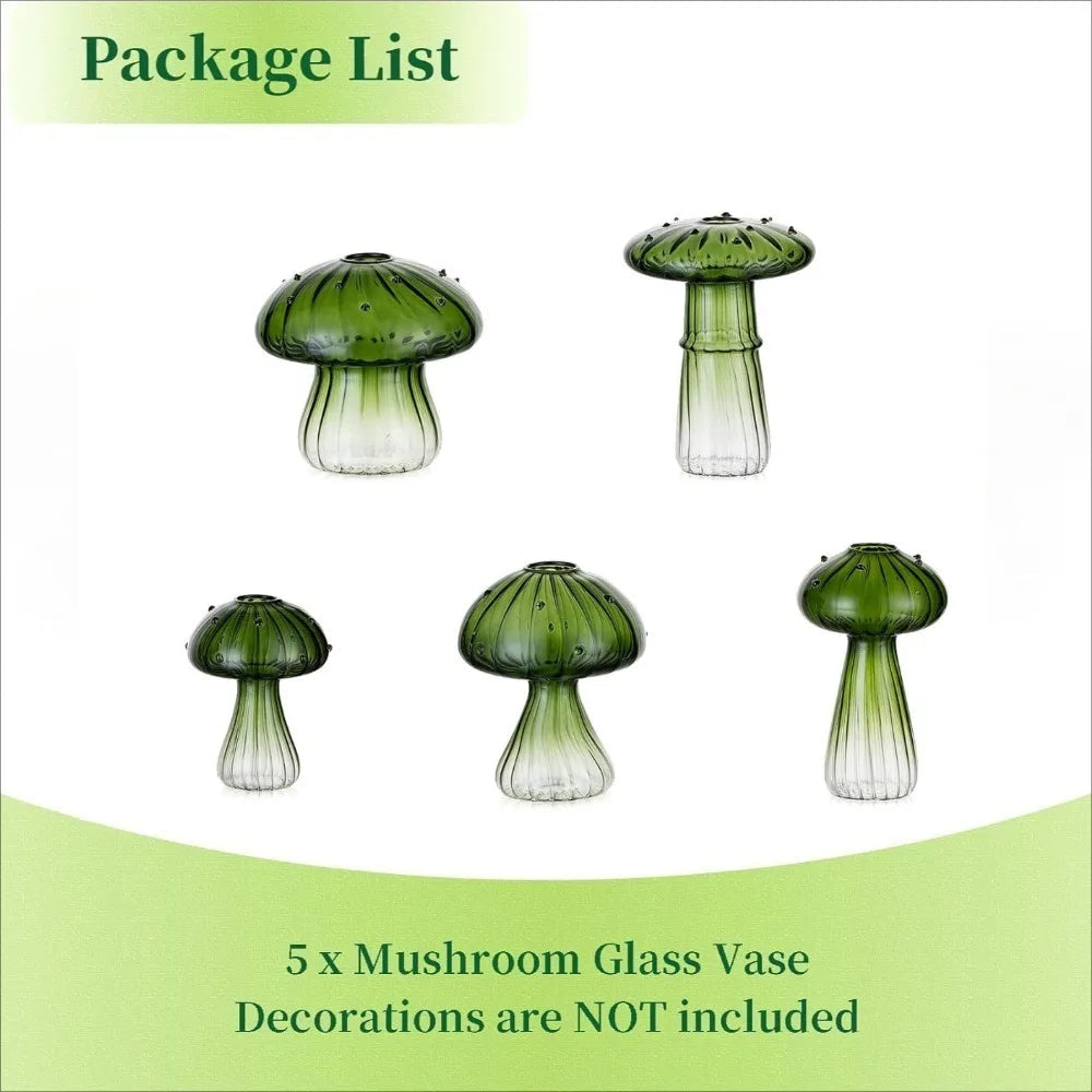 fluted glass mushroom bud vase set, green, reference photo