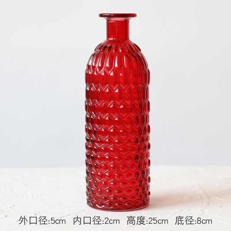 hobnail glass bottle vase, red, reference photo
