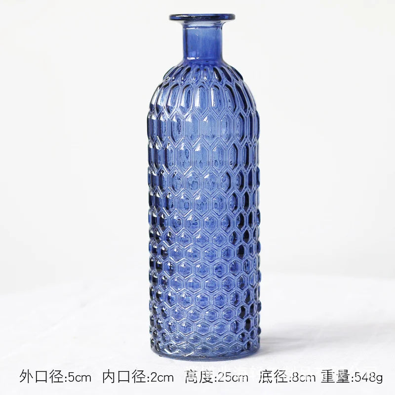 hobnail glass bottle vase, blue, reference photo