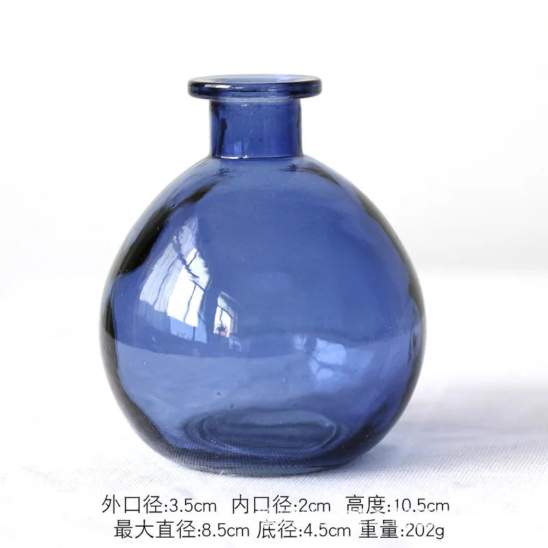 round glass bud vase, blue, reference photo