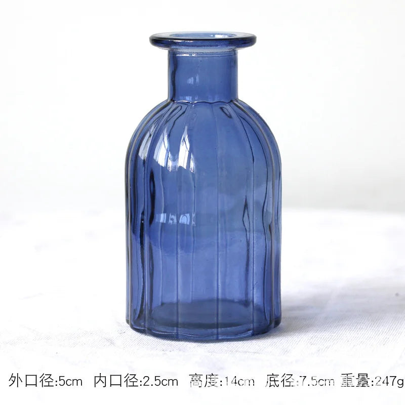 fluted glass bud vase, blue, reference photo