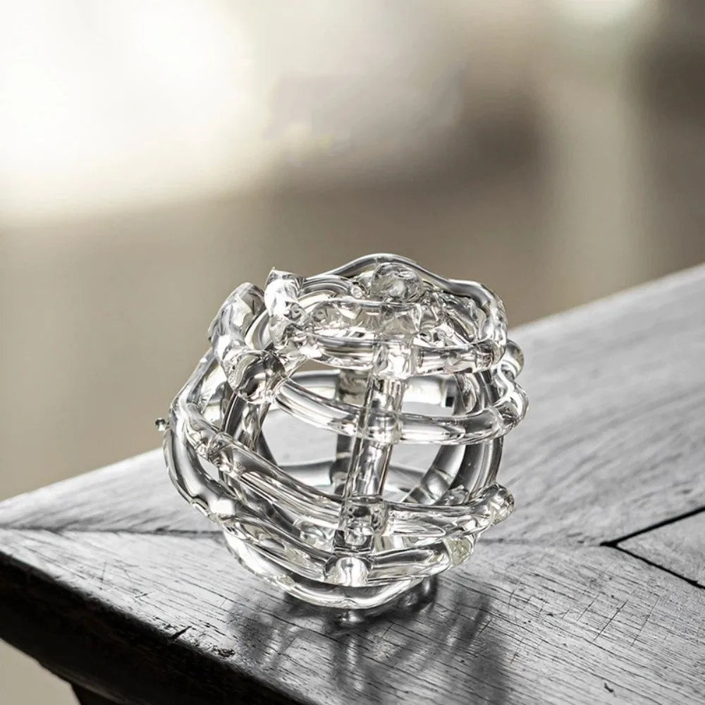 woven glass orb bud vase, clear, small, reference photo