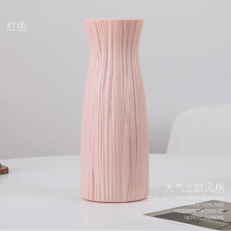 striated tall plastic vase, pink, reference photo