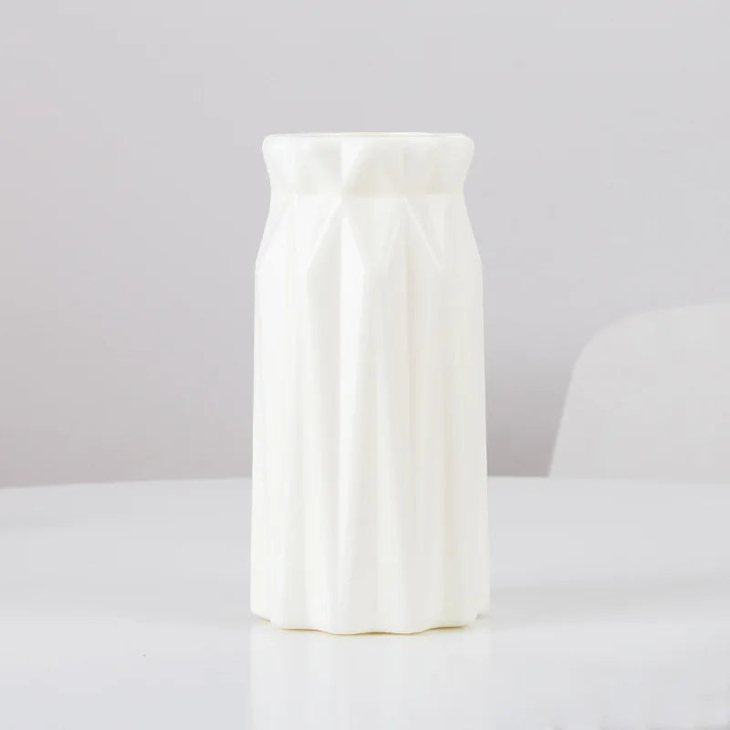 folded origami plastic vase, white, reference photo