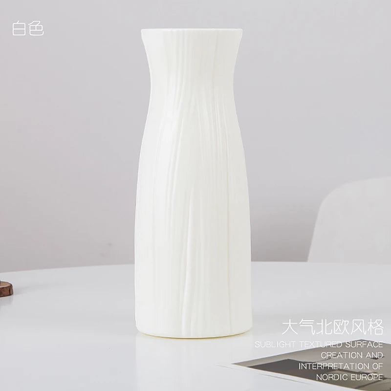 striated tall plastic vase, white, reference photo