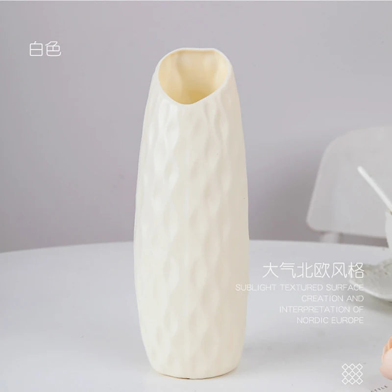 quilted slant plastic vase, cream, reference photo
