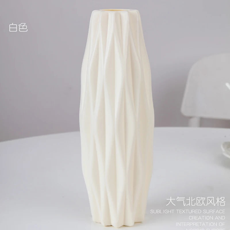 tall origami plastic vase, cream, reference photo