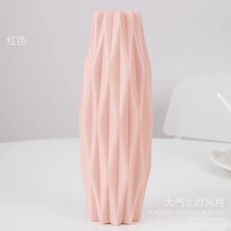 tall origami plastic vase, pink, reference photo