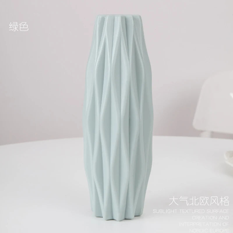 tall origami plastic vase, mint, reference photo