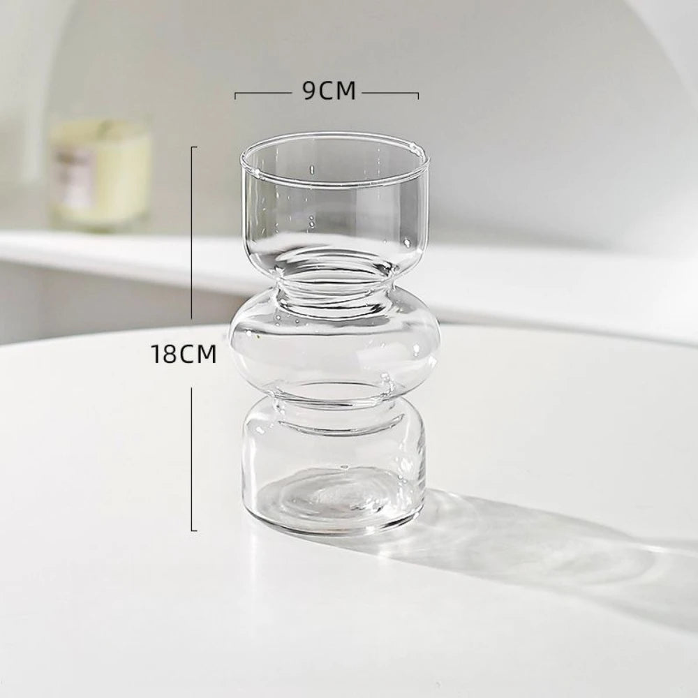 stacked hourglass glass vase, clear, reference photo