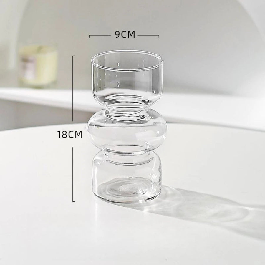 stacked hourglass glass vase, clear, reference photo