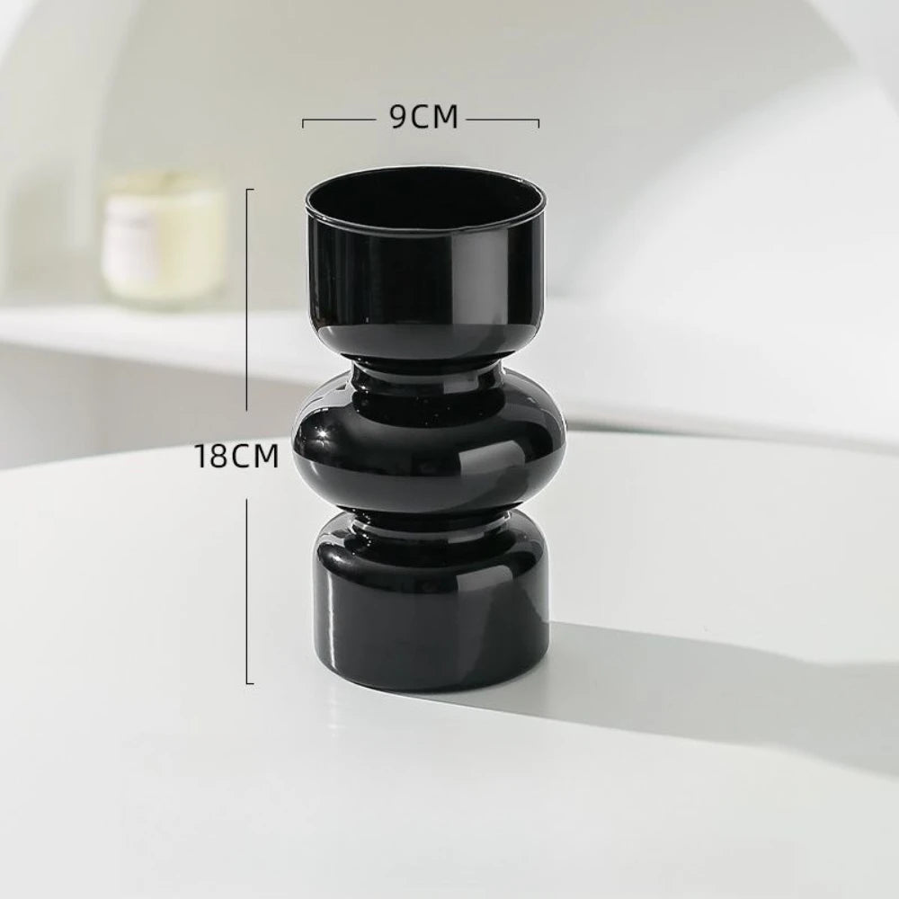 stacked hourglass glass vase, black, reference photo
