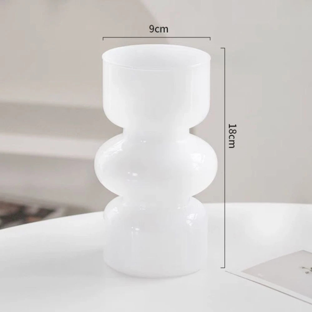stacked hourglass glass vase, white, reference photo