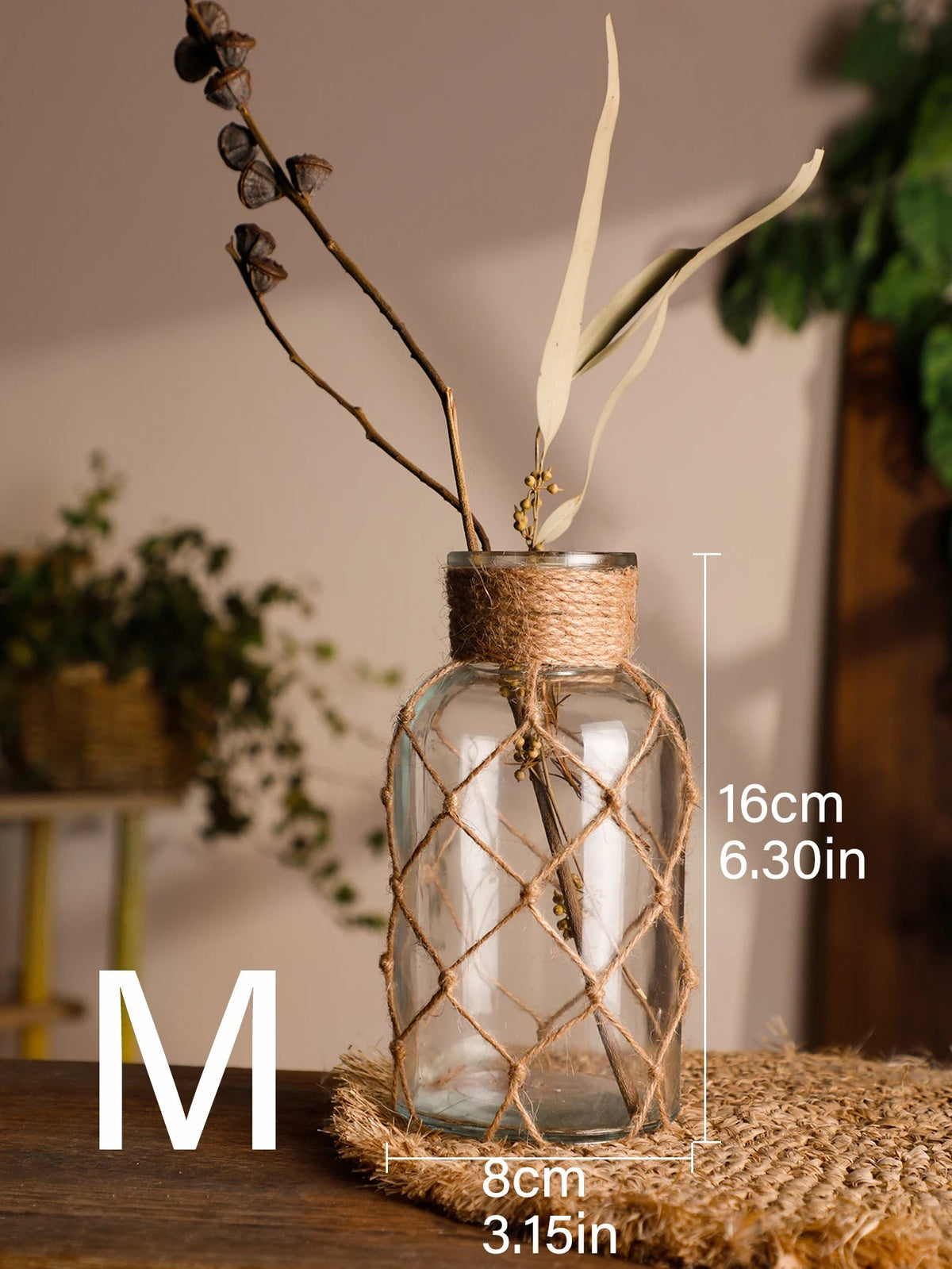 rope net glass jar vase, medium, reference photo