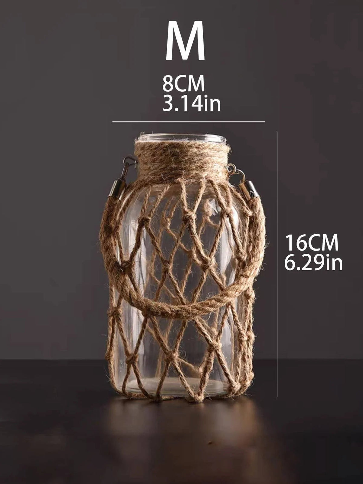 hanging rope net glass vase, medium, reference photo