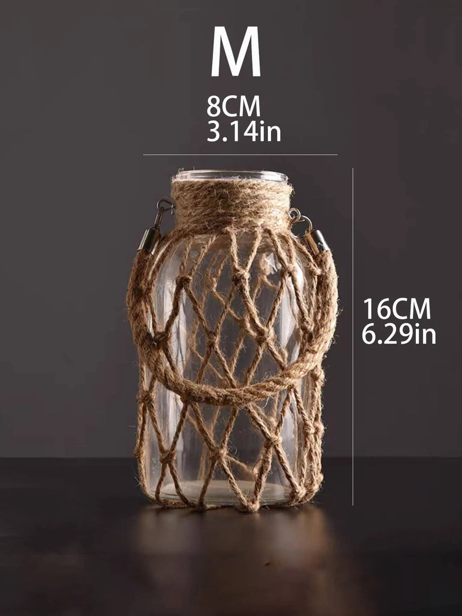 hanging rope net glass vase, medium, reference photo